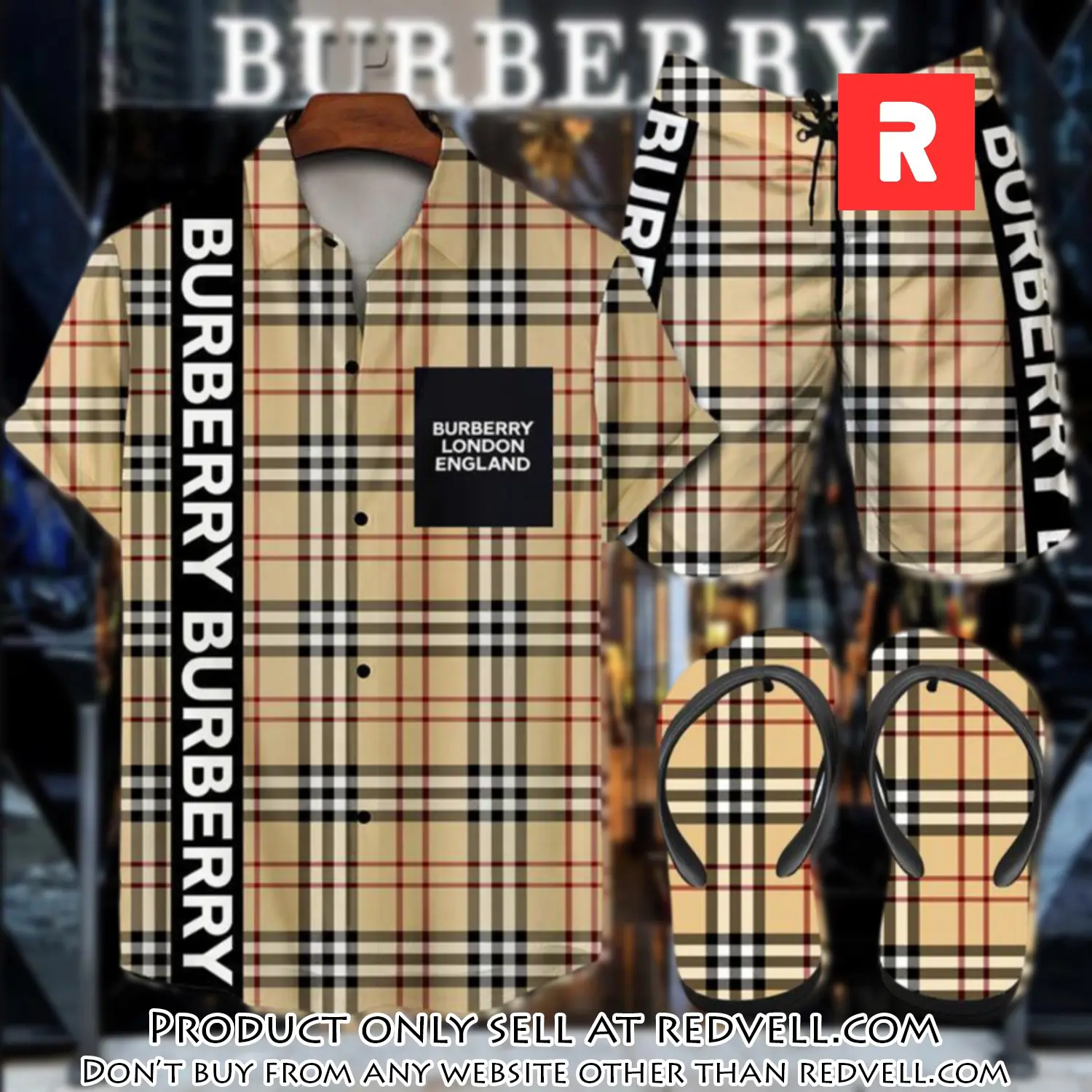 Burberry flip flops and combo hawaii shirt shorts luxury brand summer outfit hsf212 rv4922545